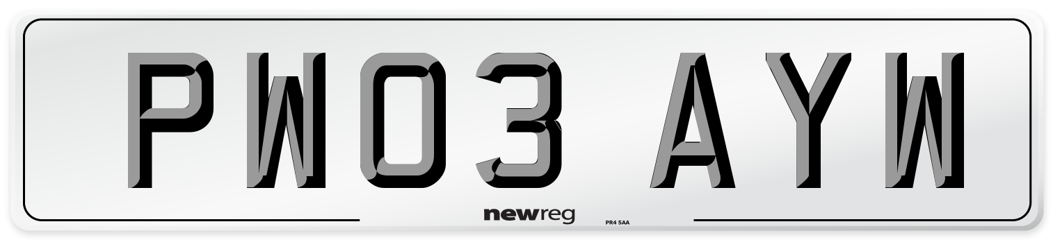 PW03 AYW Number Plate from New Reg
